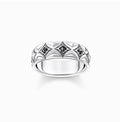 Blackened Silver Band Ring with Rhombus Pattern and Zirconia 