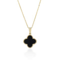 9ct Yellow Gold Onyx Flower Pendant Necklace