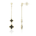 9ct Yellow Gold Onyx Flowers Drop Earrings