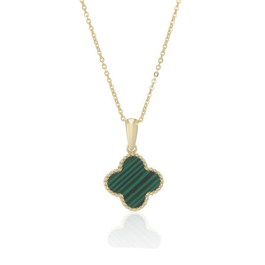 9ct Yellow Gold Malachite Flower Pendant Necklace