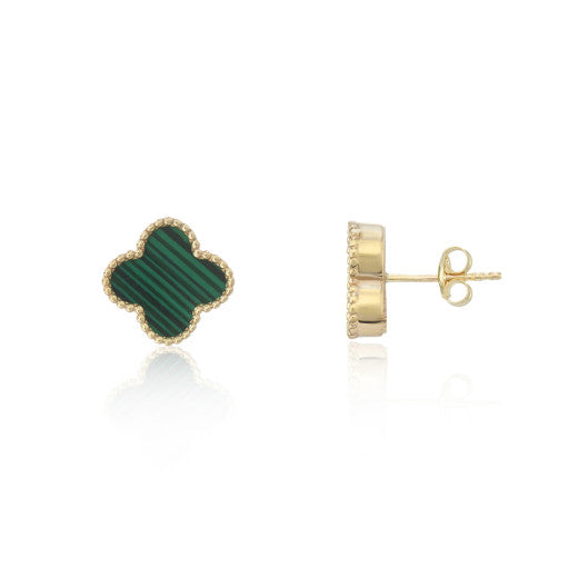 9ct Yellow Gold Malachite Flower Earrings