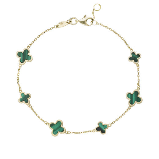 9ct Yellow Gold Malachite Flower Bracelet