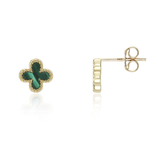 9ct Yellow Gold Malachite Flower Stud Earrings