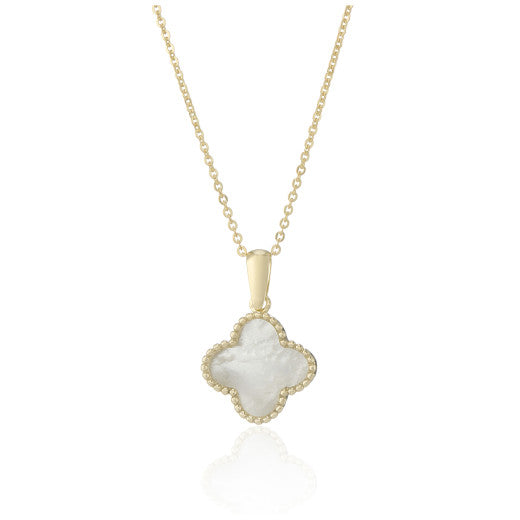 9ct Yellow Gold Mother of Pearl Flower Pendant Necklace
