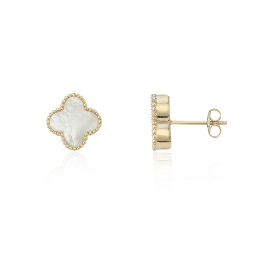 9ct Yellow Gold Mother of Pearl Flower Earrings