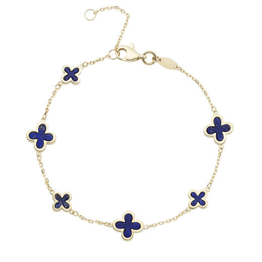 9ct Yellow Gold Lapis Flower Bracelet
