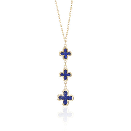 9ct Yellow Gold Lapis Flower Necklace