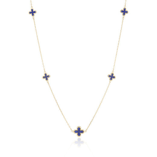 9ct Yellow Gold Five Lapis Flower Necklace