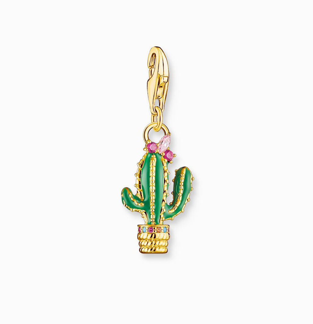 Green 18ct Gold Plated Cactus Charm