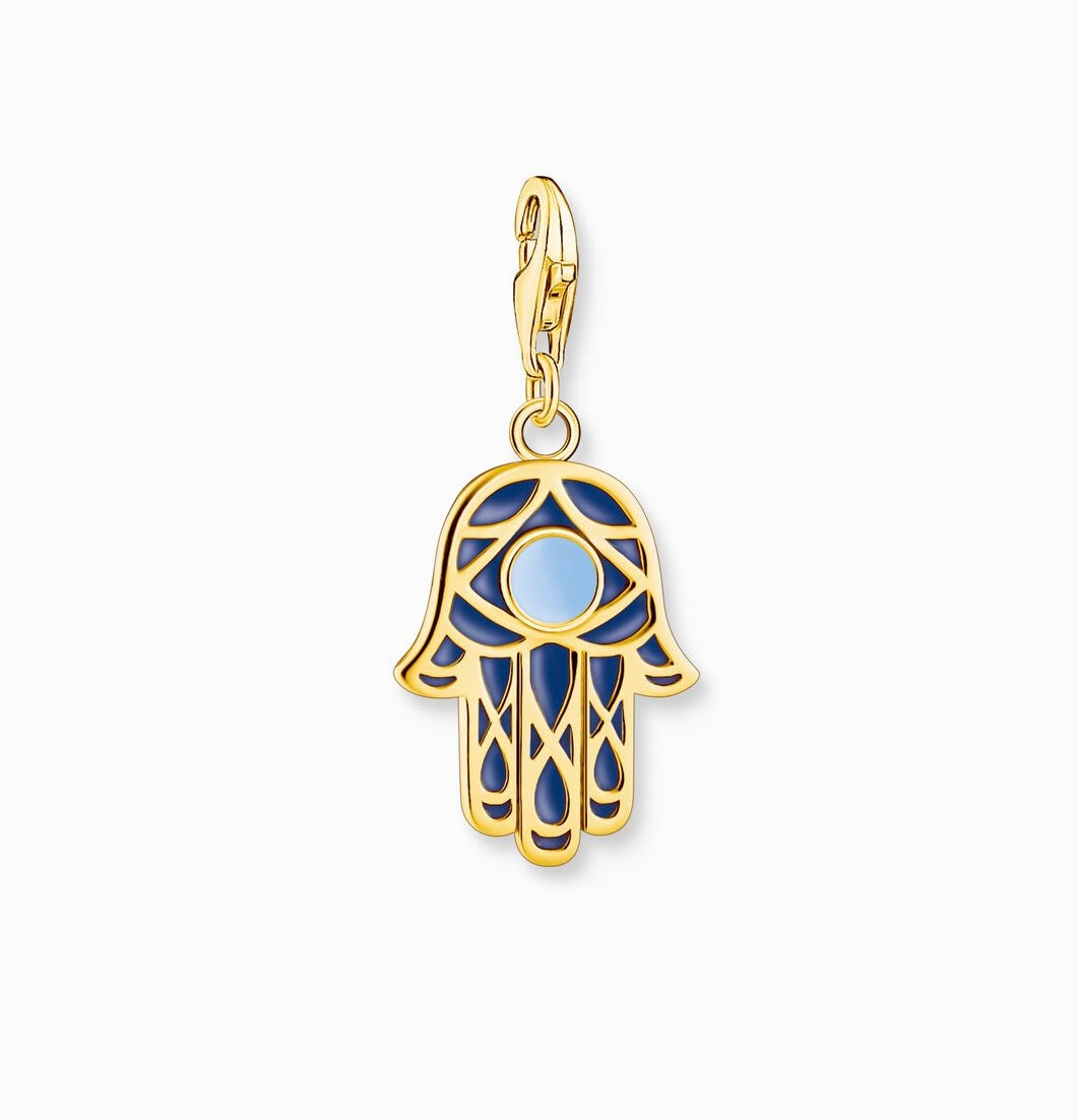 Hand of Fatima with Blue Enamel 18ct Gold Plated Charm