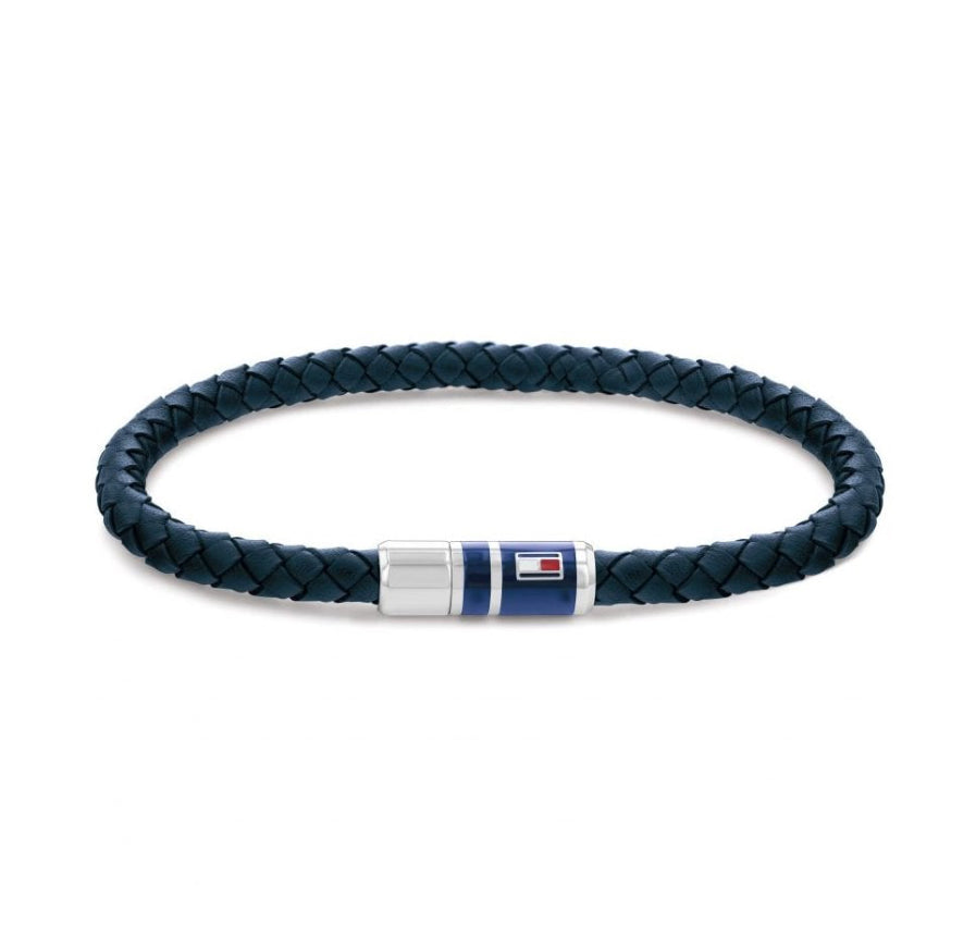 Blue Braided Leather Bracelet with Magnetic Clasp