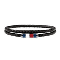 Double Wrap Black Leather Bracelet with Magnetic Clasp