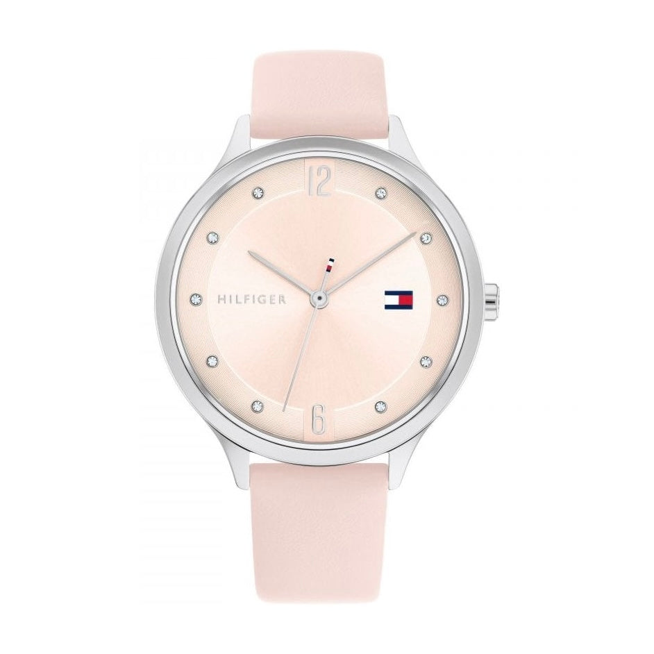 Grace Pink And Silver Watch With A Leather Strap