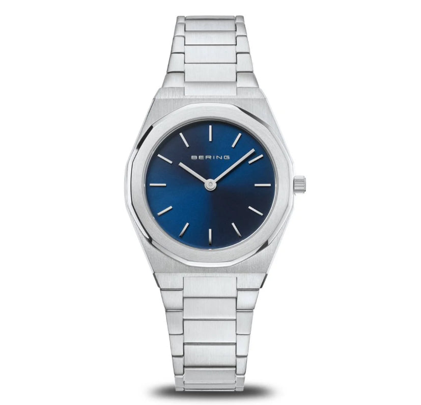 Classic Brushed Silver with Navy Blue Dial
