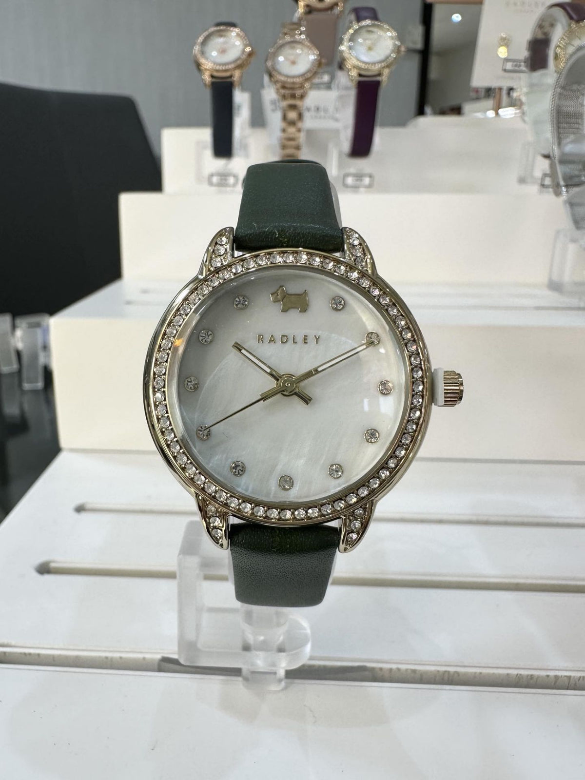 Mother of Pearl Ladies Radley Strap with Green Strap 