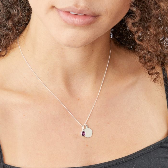 February Crystal Birthstone Silver Pendant