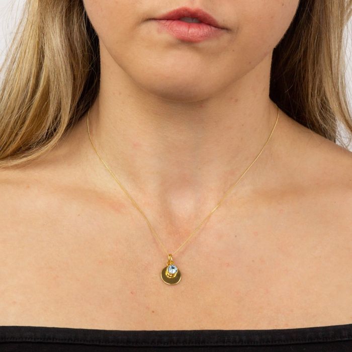 March Crystal Birthstone Gold Pendant