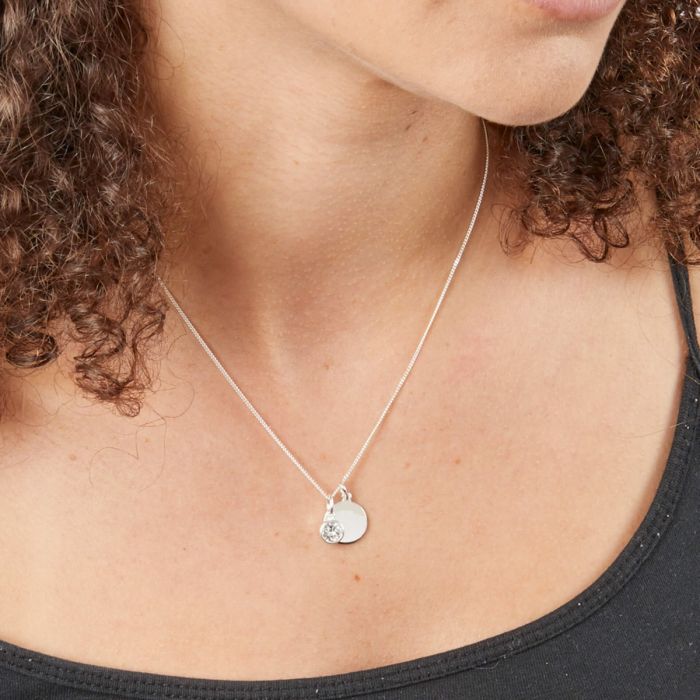 April Crystal Birthstone Silver Pendant