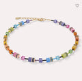 Multicoloured Rainbow-Gold GeoCube Necklace