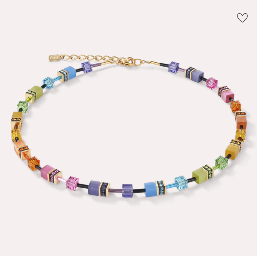 Multicoloured Rainbow-Gold GeoCube Necklace