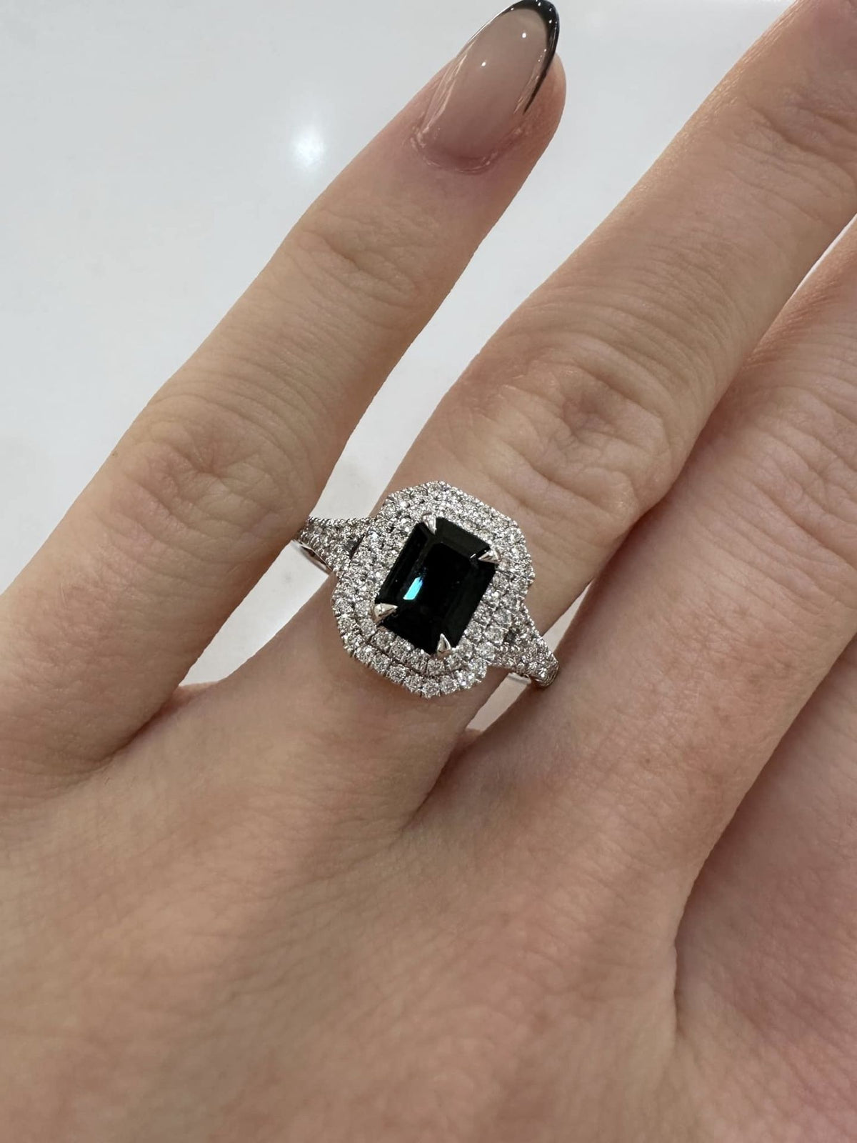 9ct White Gold Diamond and Sapphire Ring