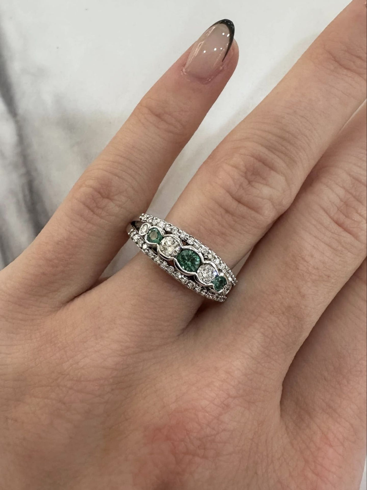 9ct White Gold Emerald and Diamond Dress Ring
