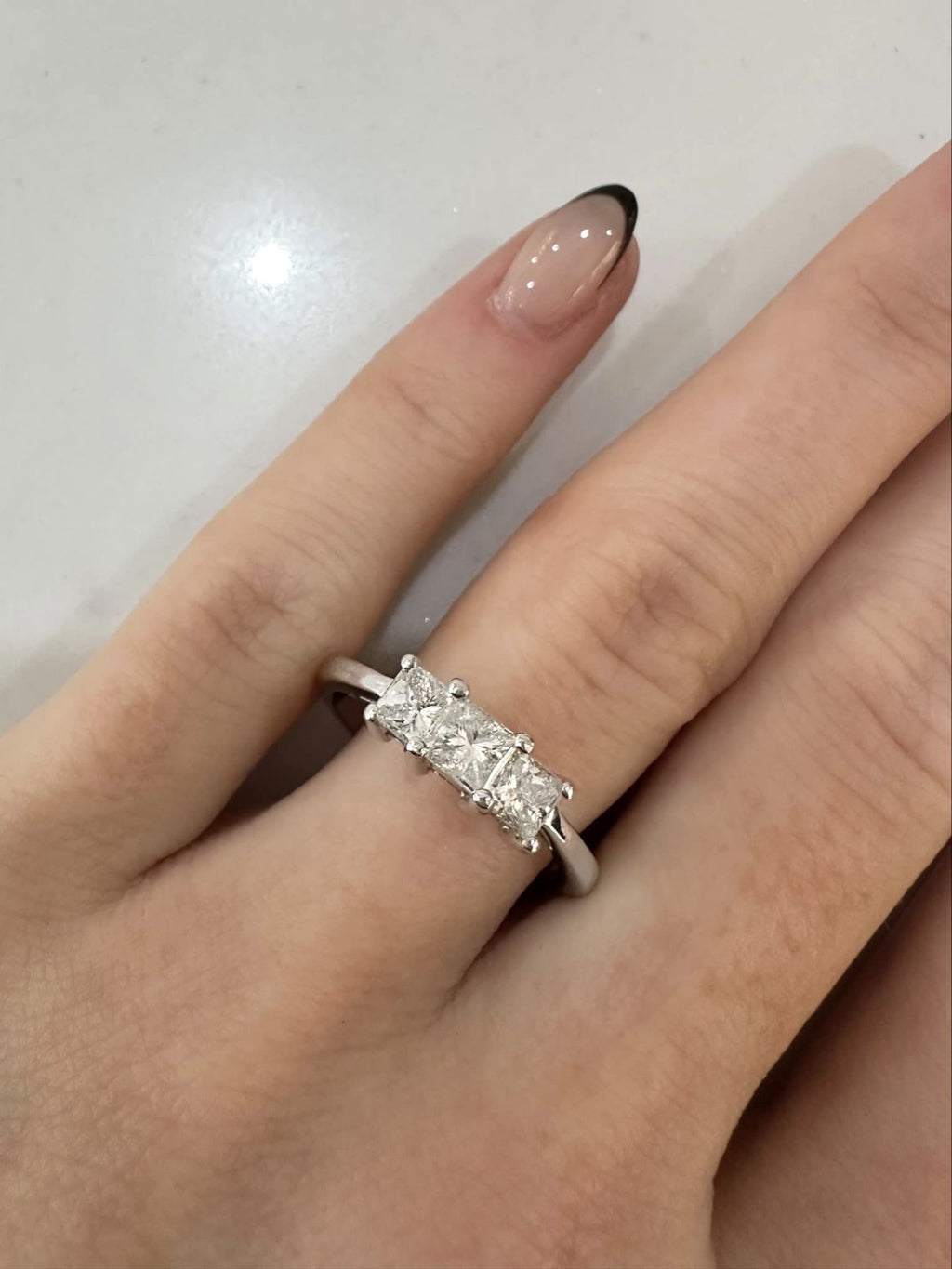 18ct White Gold Princess Cut Diamond Trilogy Ring 