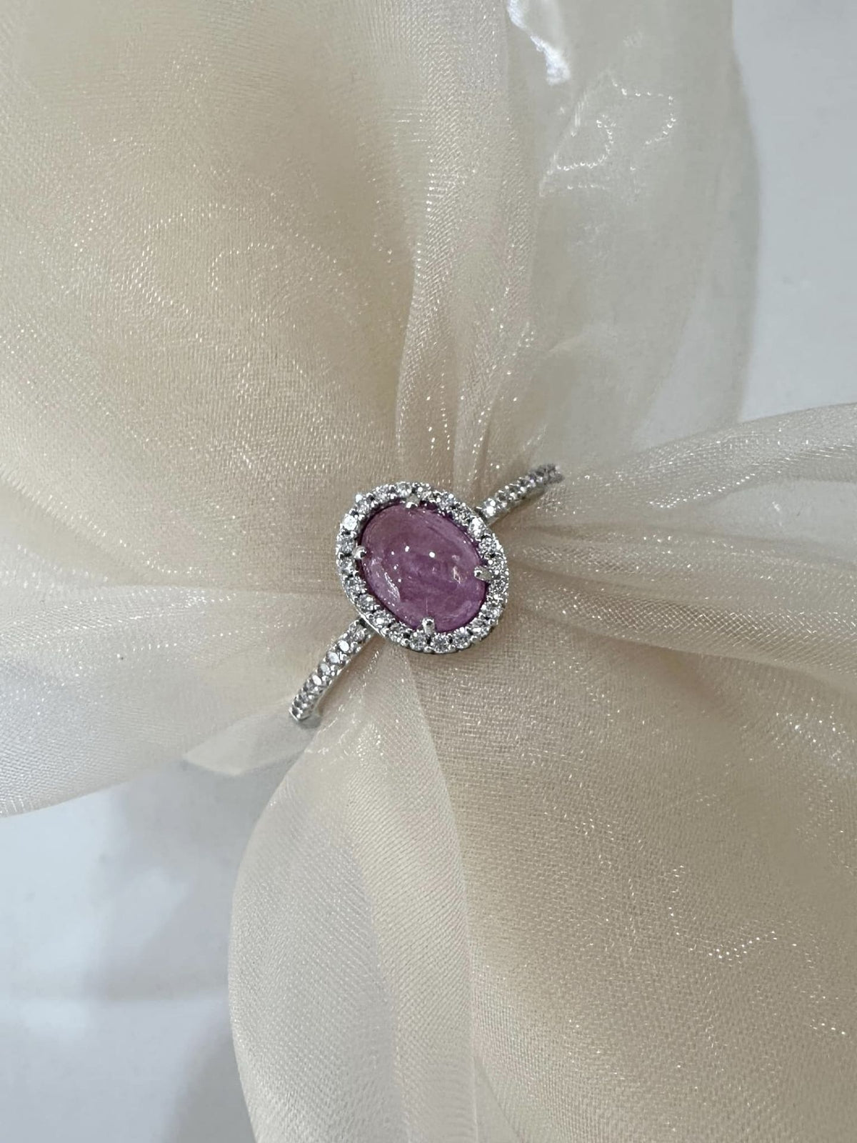 9ct White Gold Greenland Pink Sapphire and Diamond Halo Ring