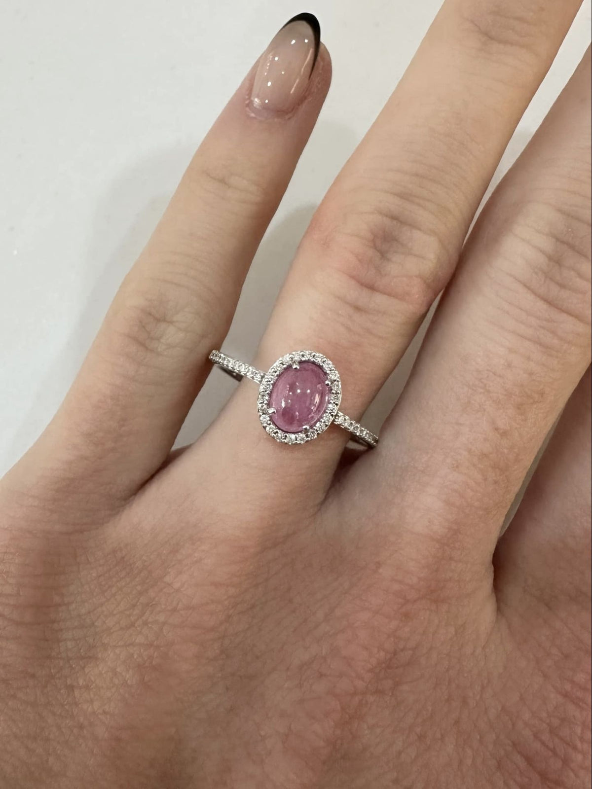 9ct White Gold Greenland Pink Sapphire and Diamond Halo Ring