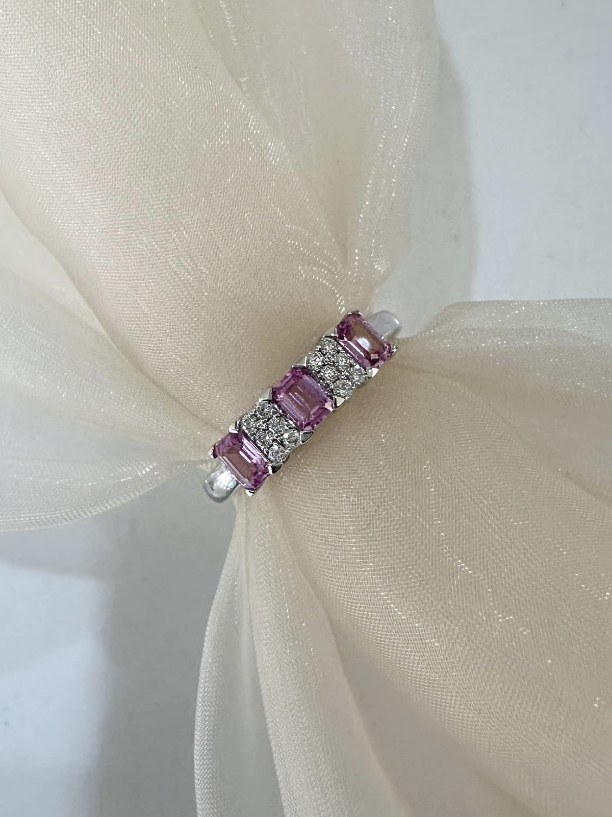 9ct White Gold Pink Sapphire and Diamond Ring