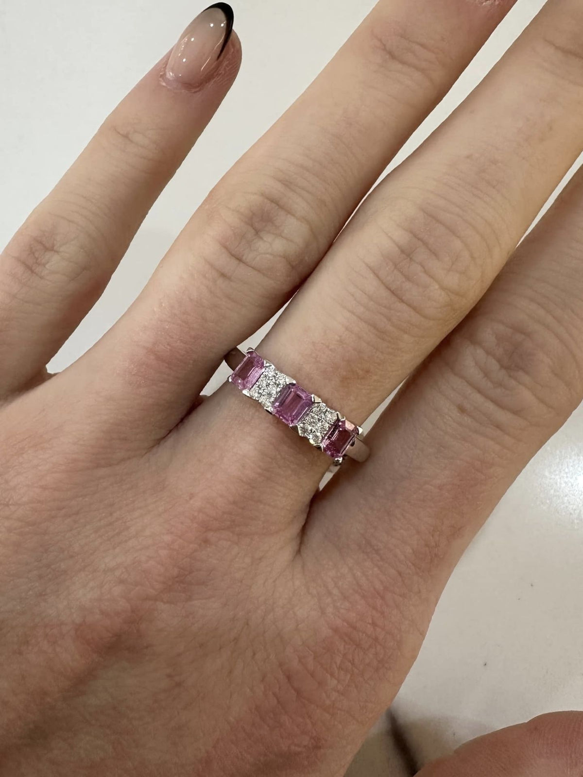 9ct White Gold Pink Sapphire and Diamond Ring