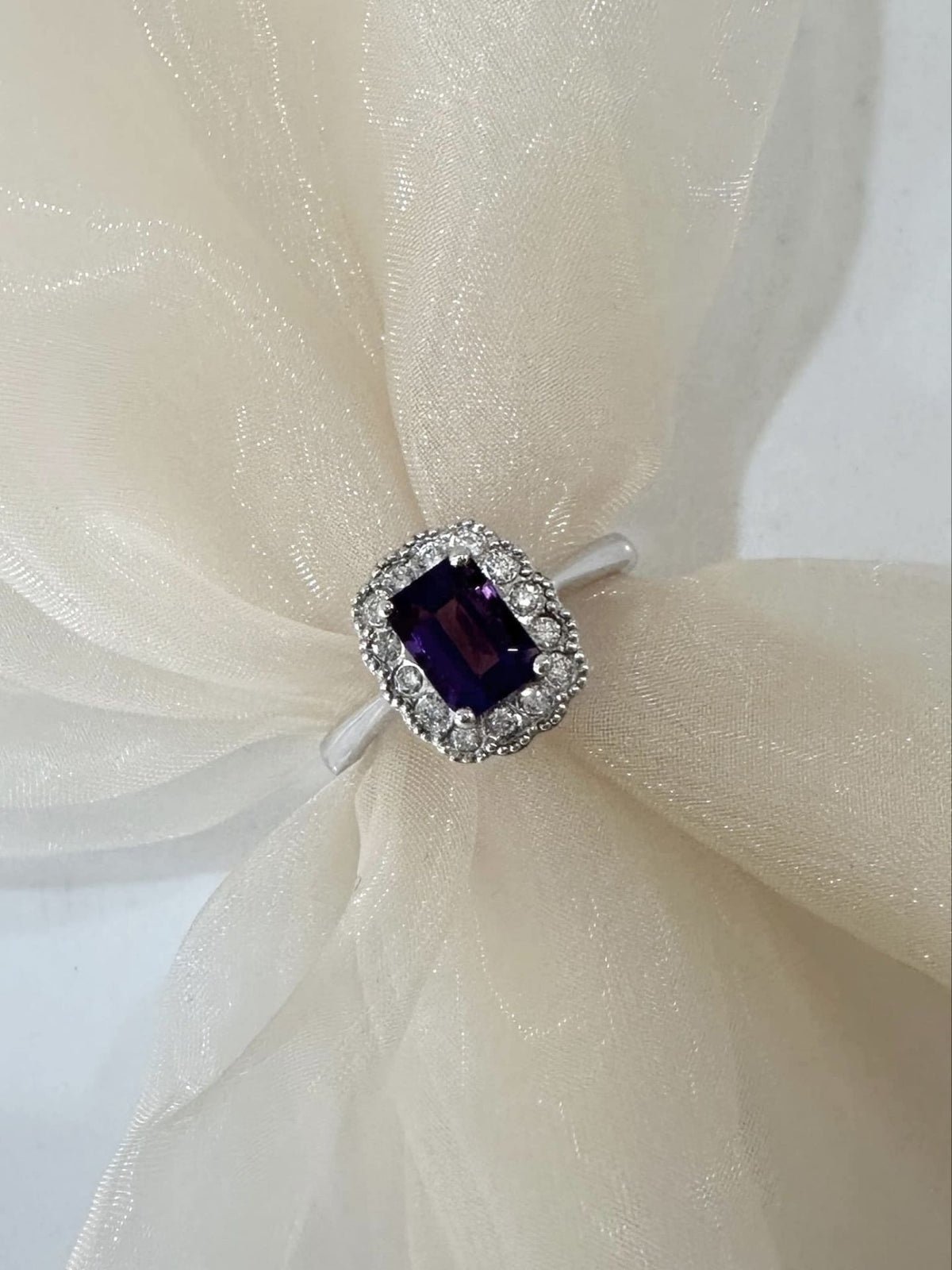 9ct White Gold Amethyst and Diamond Cluster Ring