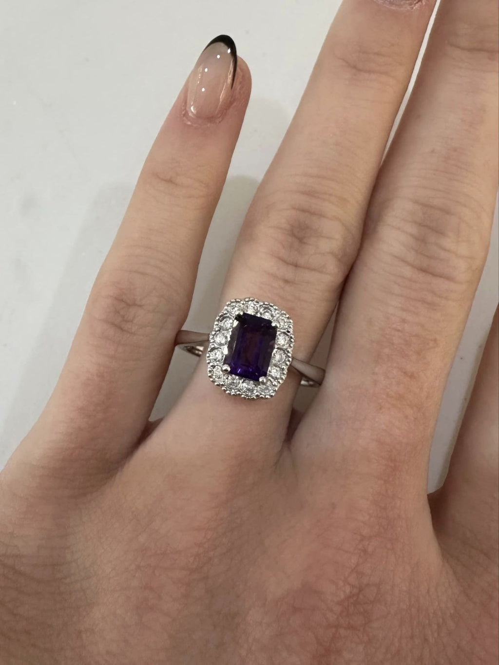 9ct White Gold Amethyst and Diamond Cluster Ring