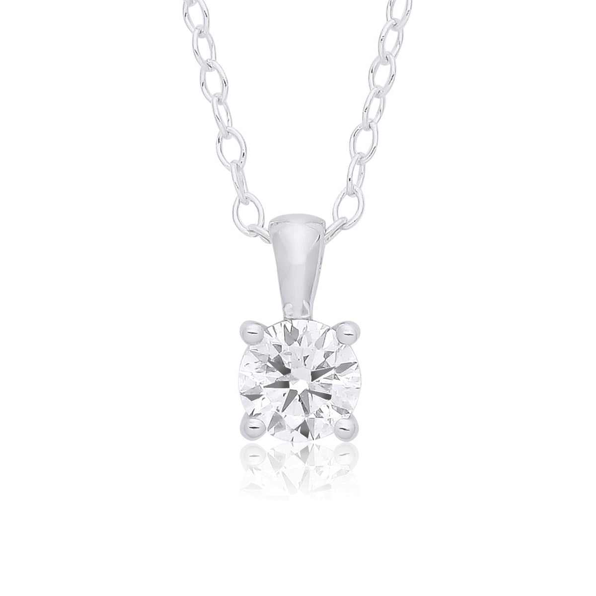9ct White Gold Claw Set Diamond Necklace
