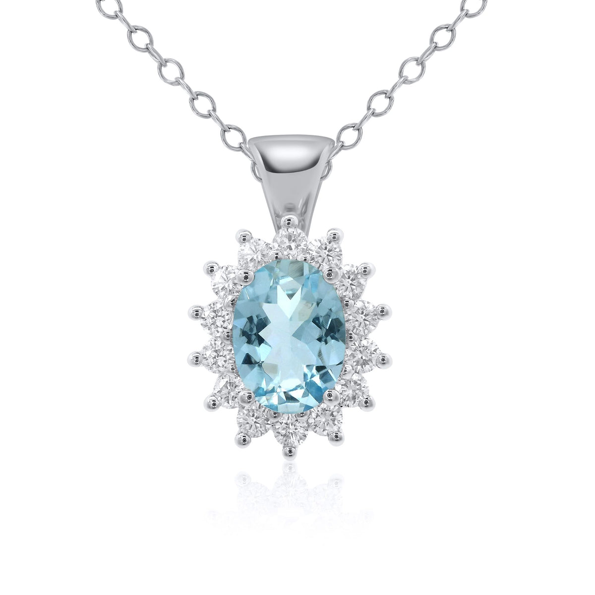 9ct White Gold Aquamarine and Diamond Pendent