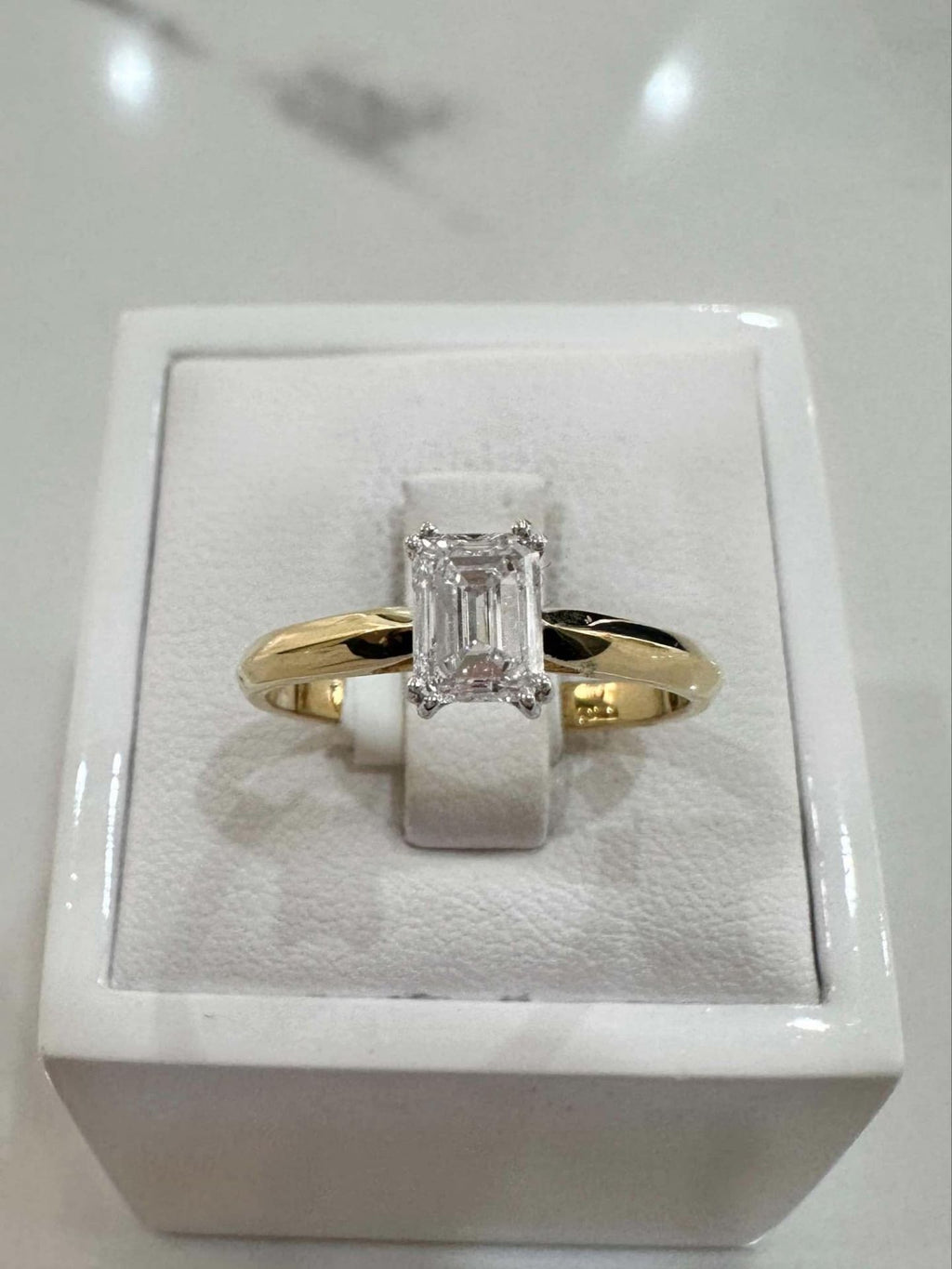 18ct Yellow Gold Emerald Cut Diamond Solitaire Ring