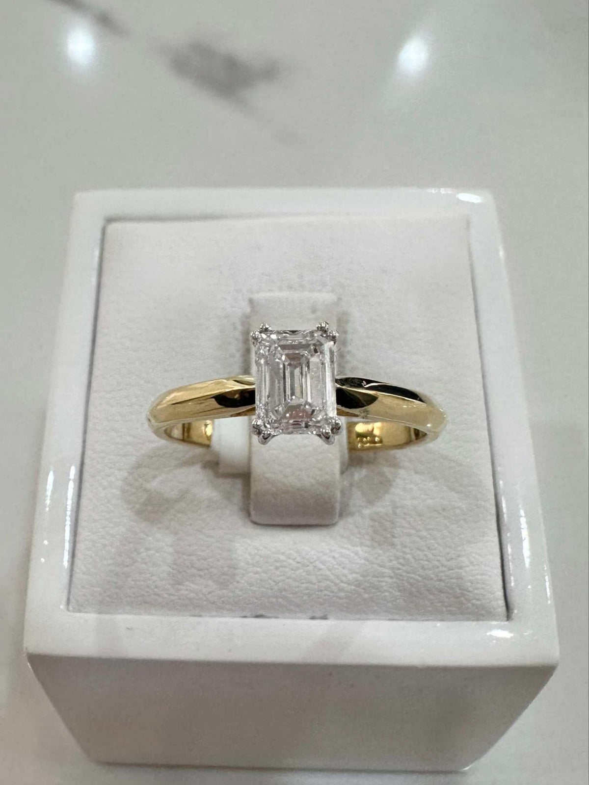 18ct Yellow Gold Emerald Cut Diamond Solitaire Ring