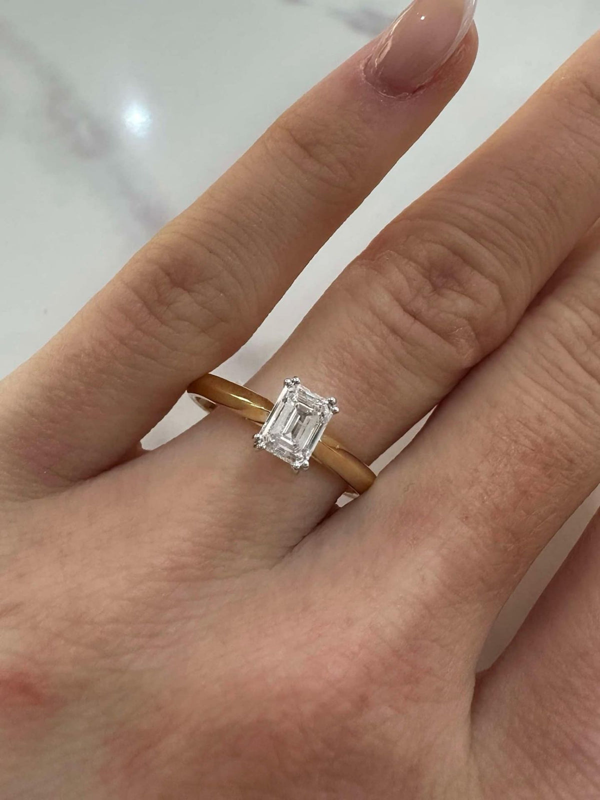 18ct Yellow Gold Emerald Cut Diamond Solitaire Ring