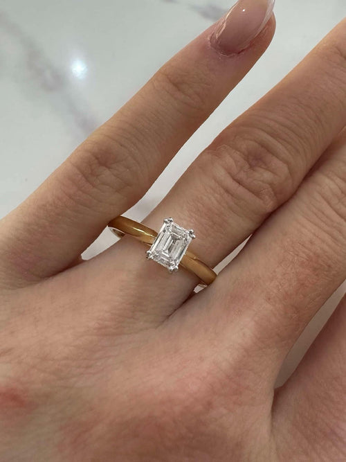 18ct Yellow Gold Emerald Cut Diamond Solitaire Ring