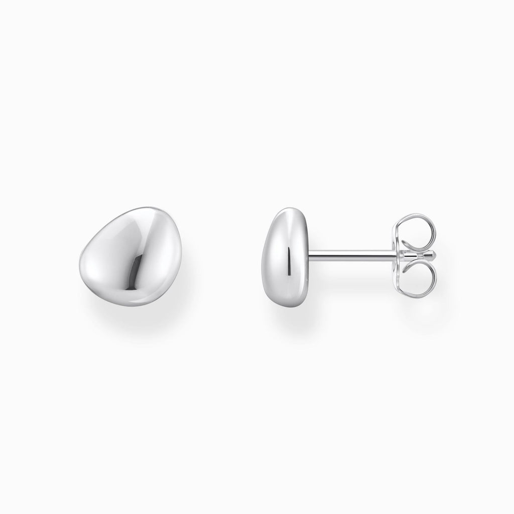 Small Silver Ear Studs in Organic Shape