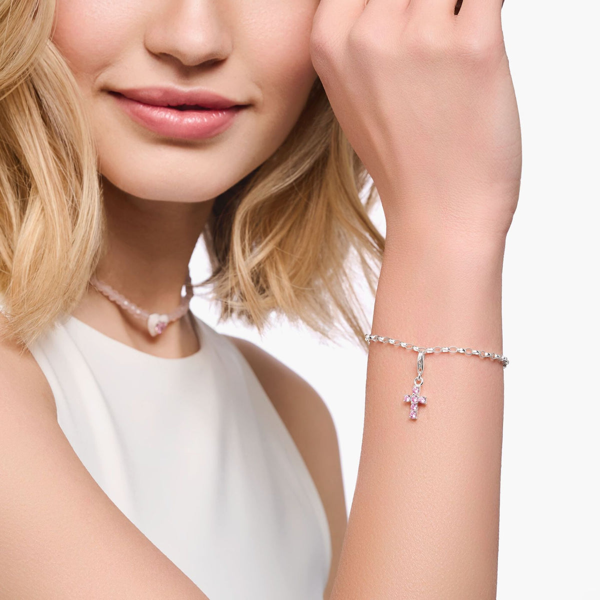 Pink Stone Cross Charm 