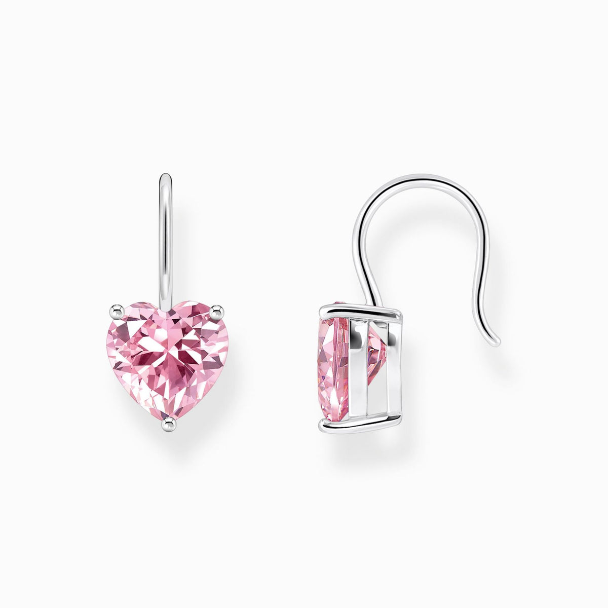 Heart Pink Stone Hook Earrings 