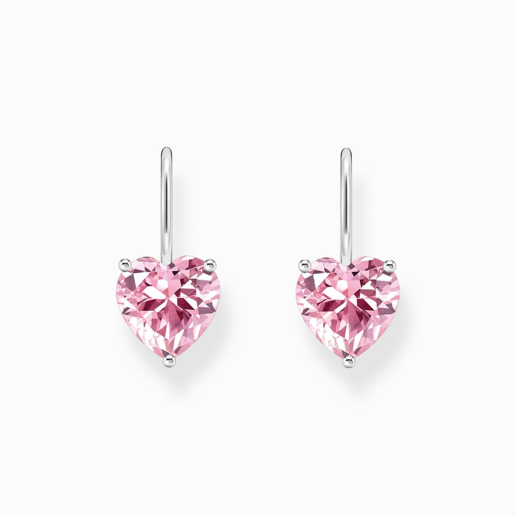Heart Pink Stone Hook Earrings 