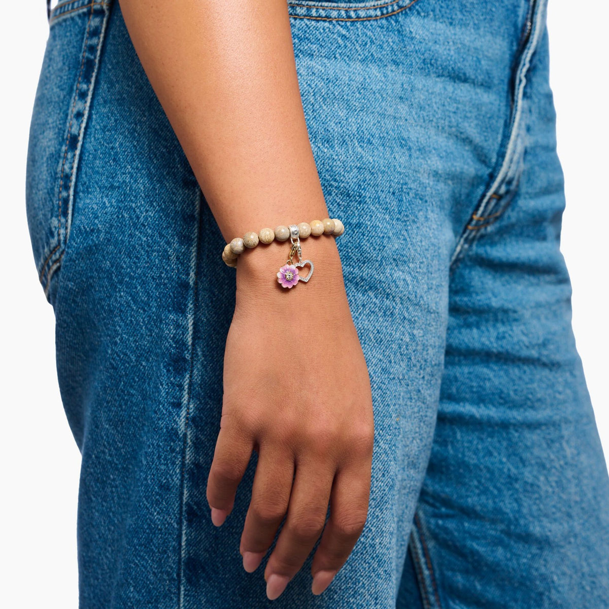 Silver Charm Bracelet with Daisy Jasper Beads