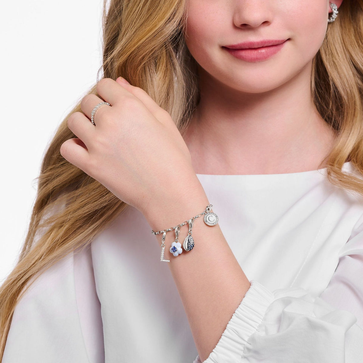 Charm Silver Bracelet with White Coin 