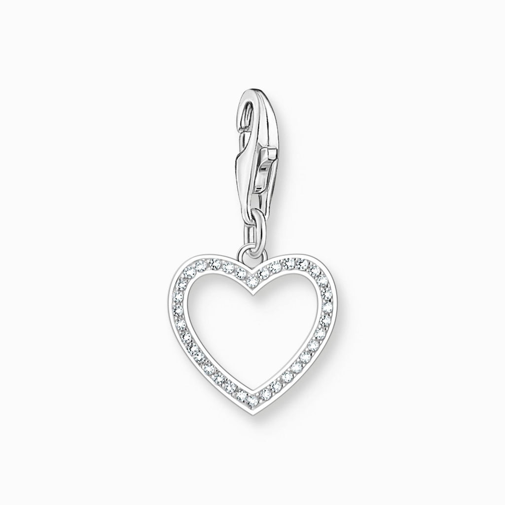 Silver Heart Charm with White Stones