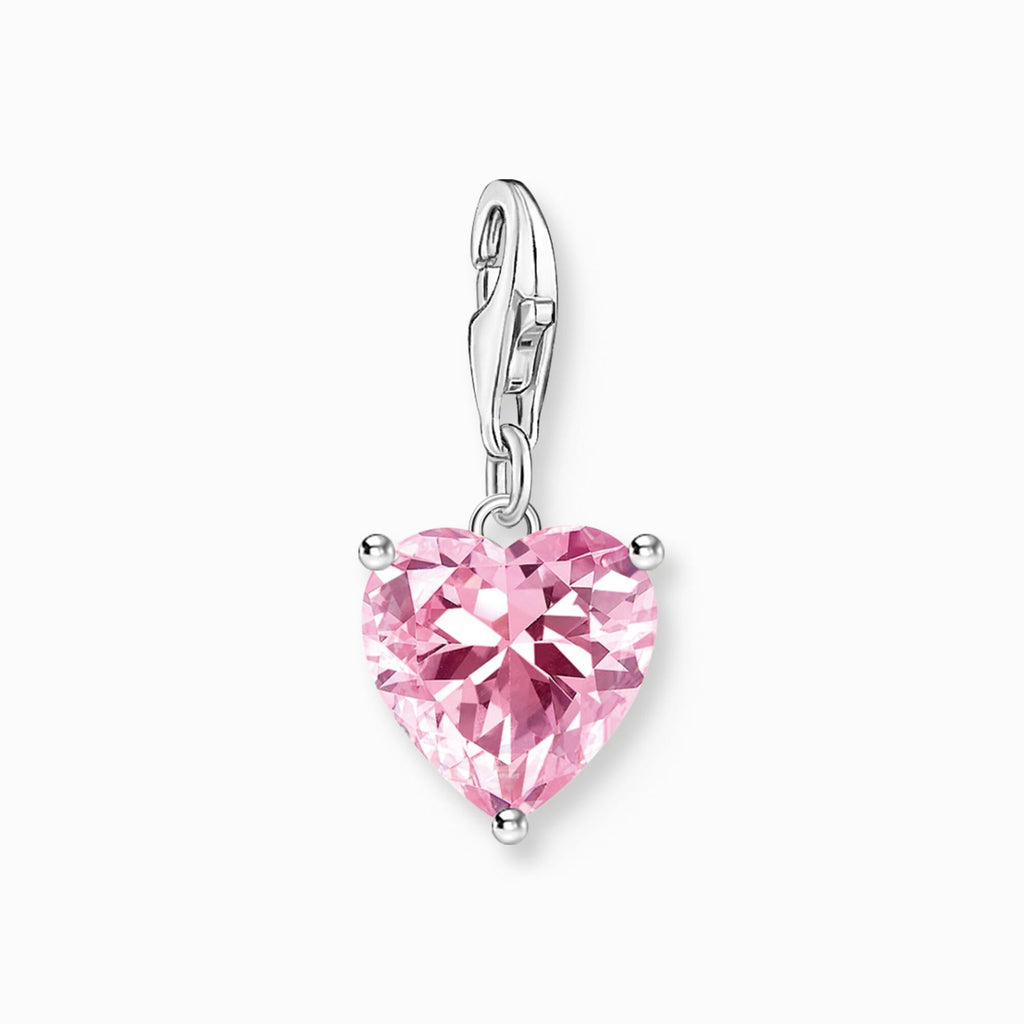 Silver Heart Charm with Pink Stone