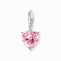 Silver Heart Charm with Pink Stone