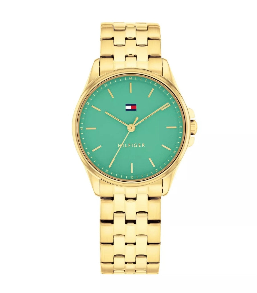 Jade 18ct Gold Plated Watch with Teal Dial