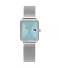 Tea Crystal Ice Blue Watch with Silver Mesh Strap
